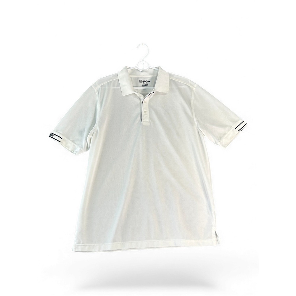 PGA Authentic Mens White Short Sleeve Golf Polo Shirt Size Medium